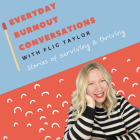 Blue and Red Graphic with image of Flic Taylor wearing a black and white sweater